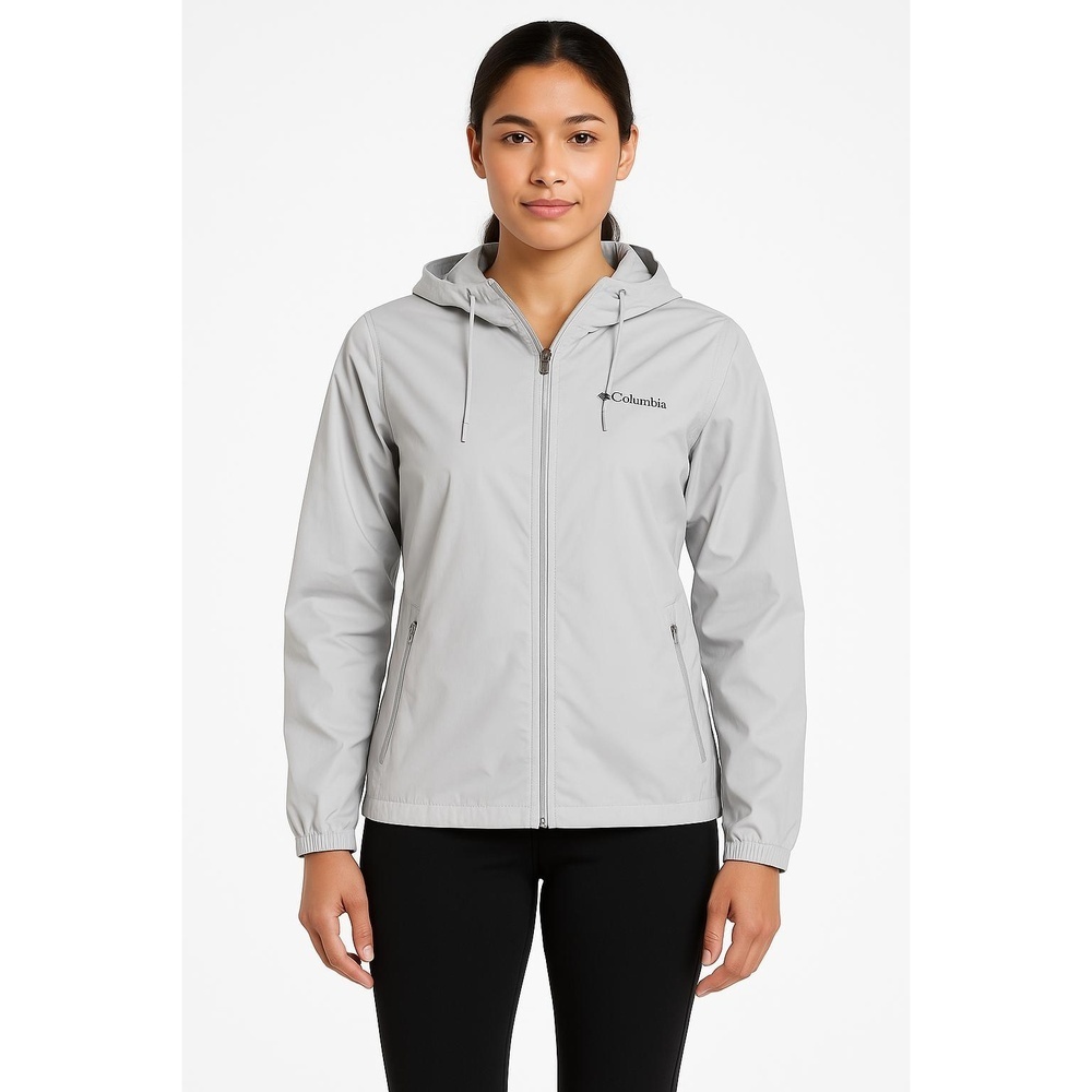 Columbia Sportswear Company Womens Light Grey Hooded Windbreaker Jacket Medium